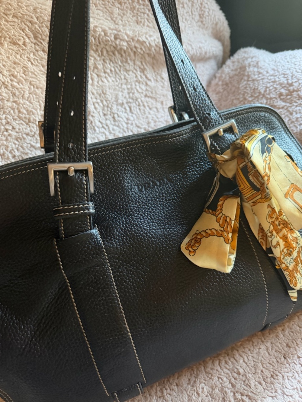 Prada Pebbled Leather Vintage Calfskin Leather Shoulder Bag